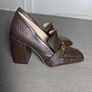 Louise et Cie Textured Brown Block Heel Loafers